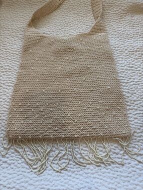 Cream Handwoven Fringe Shoulder Bag